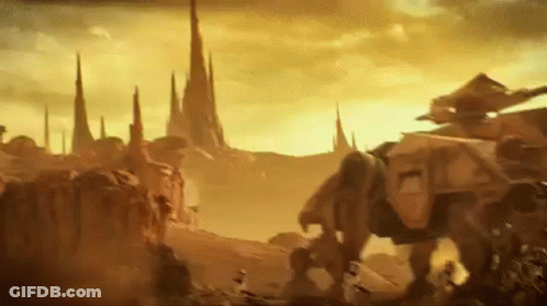Futuristic Landscape With Giant Elephant And Castle GIF