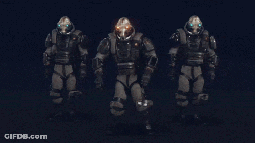 Futuristic Soldiers Walking In Dark GIF