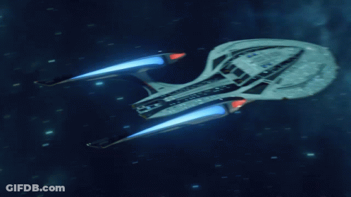 Futuristic Spaceship Flying Through Starry Sky GIF