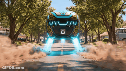 Futuristic Vehicle With License Plate A Driving Down Street GIF