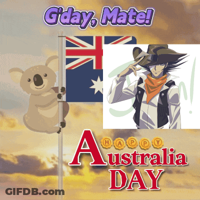 G Day Mate Australia Day Greeting Card With A Koala And A Man In A Cowboy Hat GIF