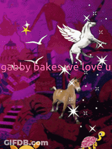 Gabby Bakes We Love U On Purple Background GIF