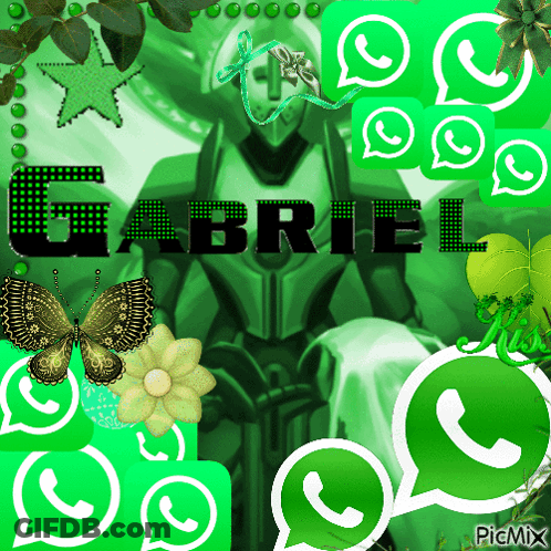 Gabriel Is Written On A Green Background With A Butterfly GIF