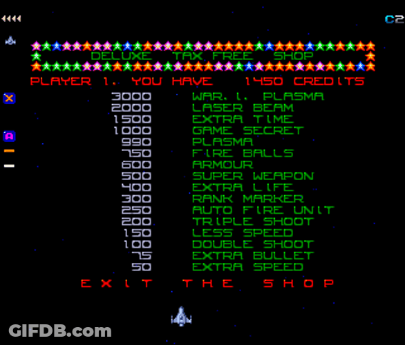 Galaga Deluxe Shop Screen GIF