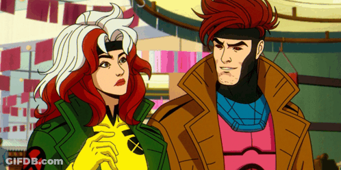 Gambit And Rogue Are Standing Next To Each Other GIF