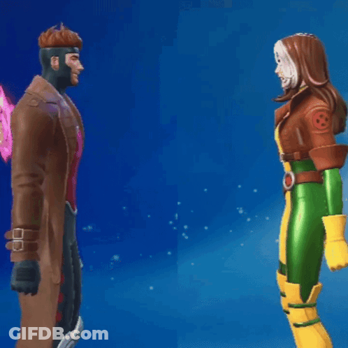 Gambit And Rogue Standing Next To Each Other GIF