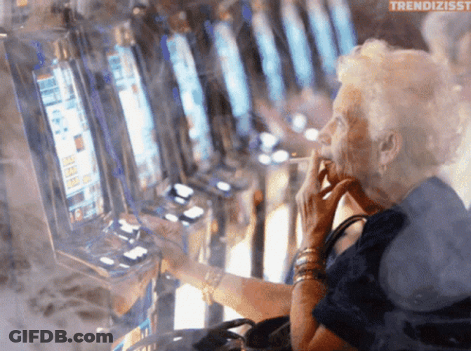 Gambling Old Lady Playing In Casino GIF