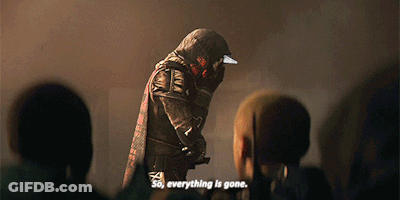 Game Character Tells Crowd Everything Is Gone GIF