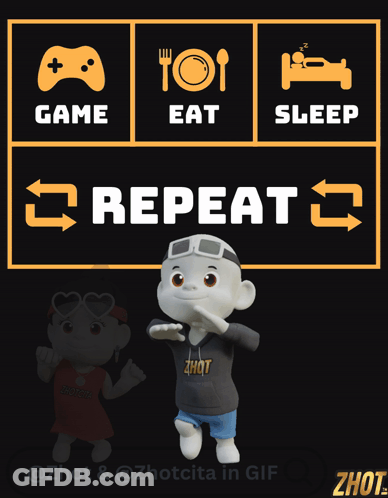 Game Eat Sleep Repeat Poster With Cartoon Character GIF