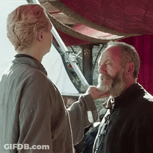 Game Of Thrones Brienne Holds Man's Beard GIF