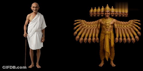 Gandhi Statue Beside Many-Armed Man GIF
