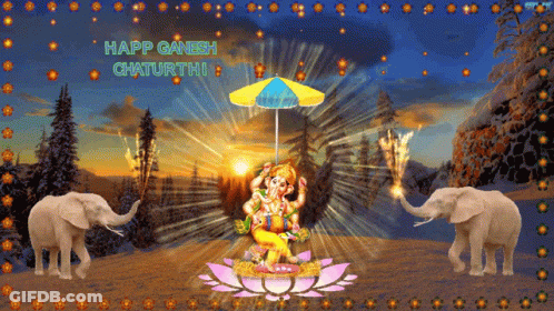 Ganesh Chaturthi Greeting Card With Elephants GIF