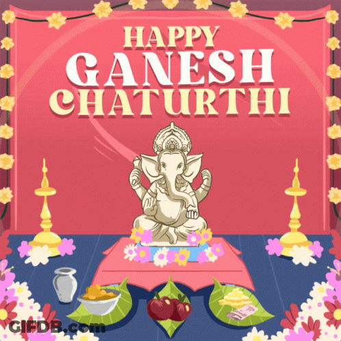 Ganesh Chaturthi Greeting Card With Ganesha Statue GIF