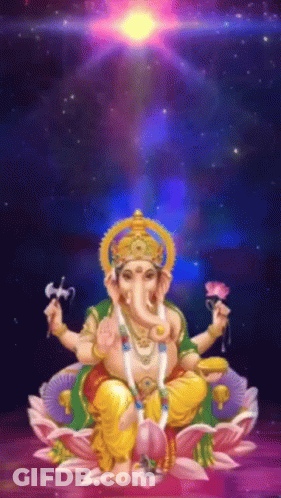 Ganesha Sitting On Lotus Flower GIF