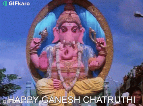 Ganesha Statue Saying Happy Ganesh Chatruthi GIF
