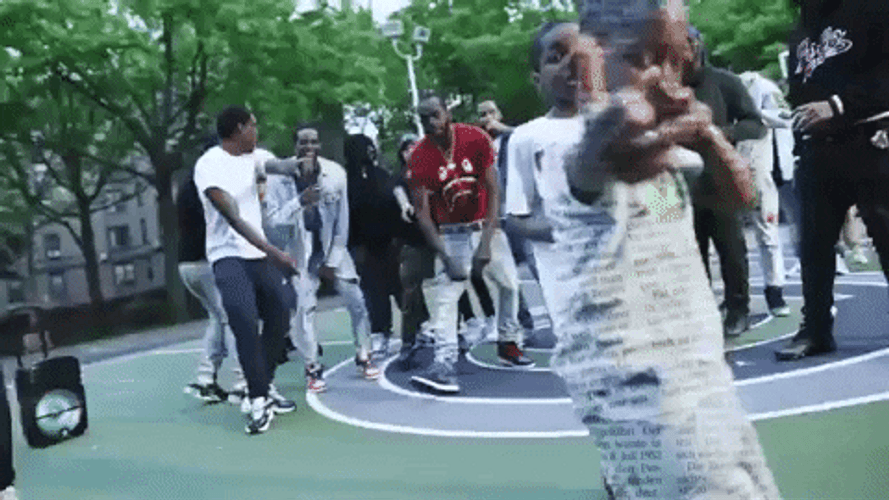 Gang Gang Kids And Guys In Basketball Court GIF