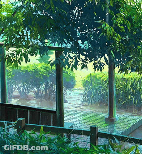 Garden With Fence And Trees GIF