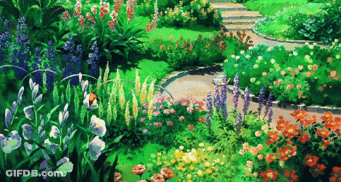 Garden With Flowers And Plants GIF