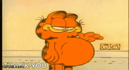 Garfield Cartoon With Big Belly And Thank You GIF