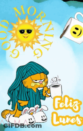 Garfield Holding Coffee Feliz Lunes GIF