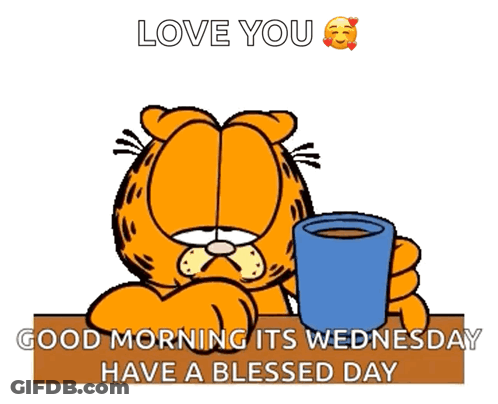 Garfield Holding Coffee Good Morning Wednesday Blessed Day GIF