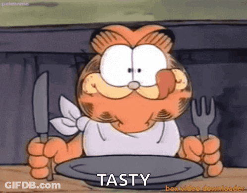 Garfield Holding Knife And Fork GIF
