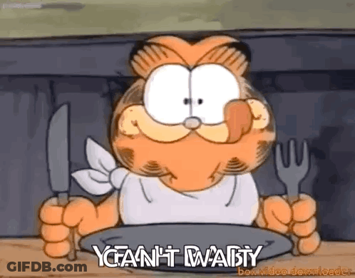 Garfield Holding Knife And Fork GIF