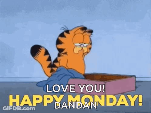 Garfield Is Crying While Sitting In A Suitcase And Says `` Love You ! Happy Monday ! '' GIF