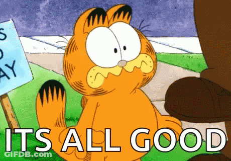 Garfield Is Holding A Sign That Says Its All Good GIF