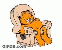 Garfield Is Laying In A Chair With A Remote In His Hand GIF