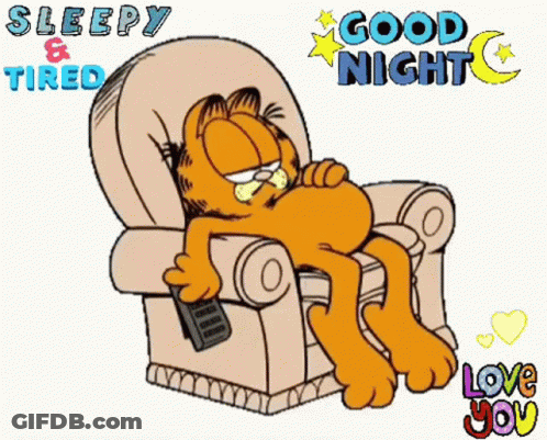 Garfield Laying In Chair Holding Remote With Sleepy And Tired GIF