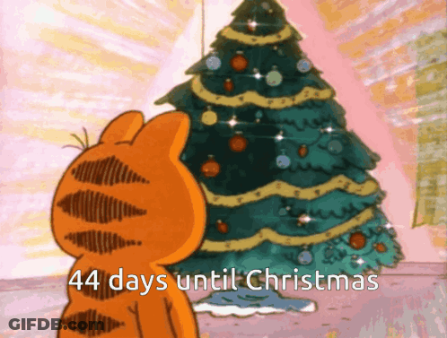 Garfield Looking At Christmas Tree 44 Days Until Christmas GIF