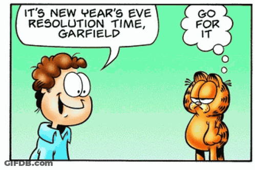 Garfield Says It 'S New Year 'S Eve Resolution Time And A Boy Says Go For It GIF