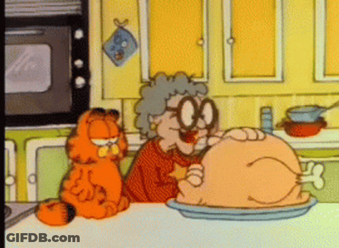 Garfield Thanksgiving Cat Grandma Chainsaw Turkey GIF