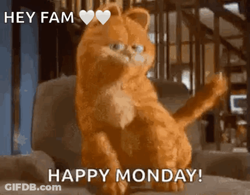 Garfield The Cat Is Sitting On A Couch And Says Happy Monday . GIF