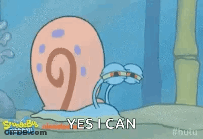 Gary The Snail From Spongebob Squarepants Is Standing In The Water And Saying `` Yes I Can '' . GIF
