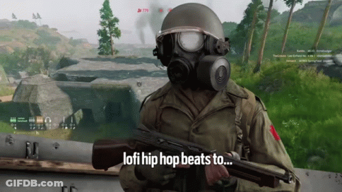 Gas Mask Man Holding Gun Lofi Hip Hop Beats GIF