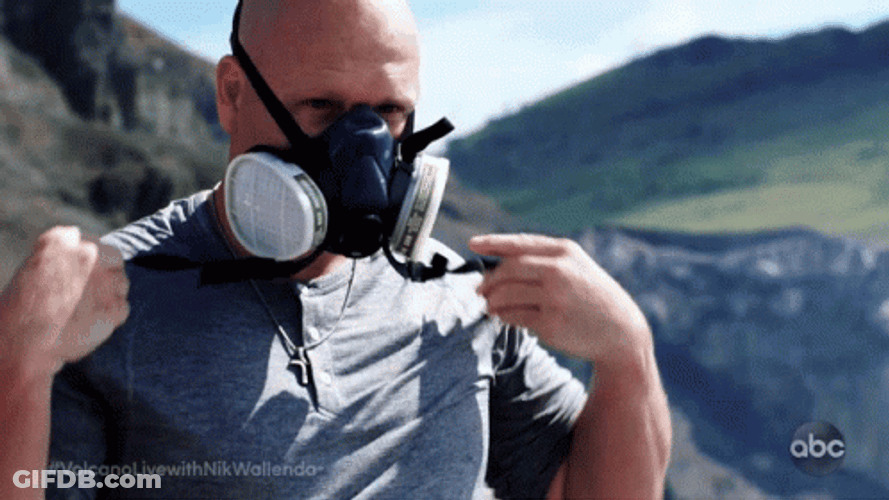 Gas Mask Nik Wallenda Up The Mountain GIF