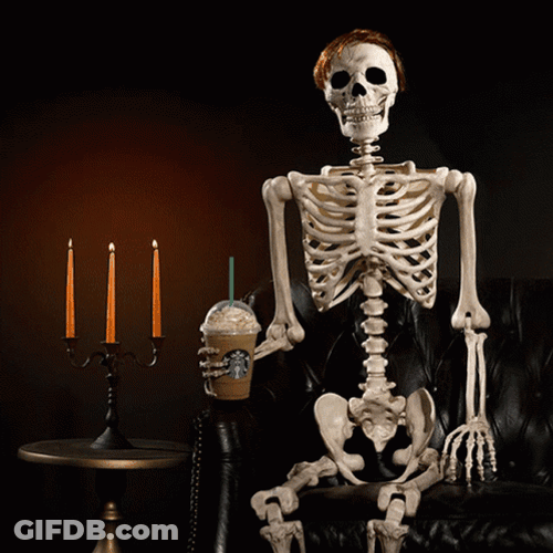 Gaunt Skeleton Drinking Starbucks GIF