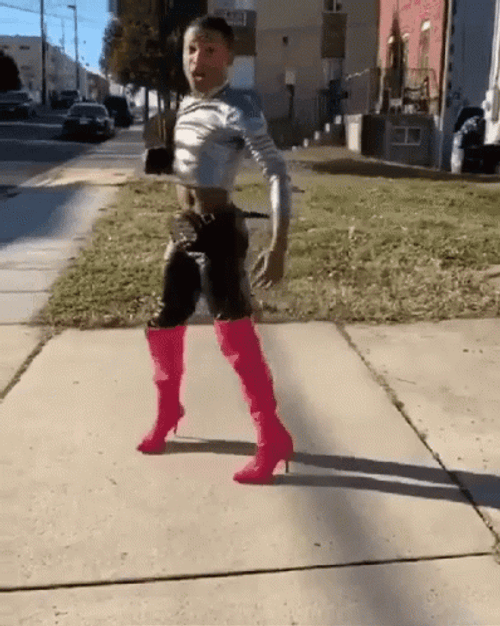 Gay Back Flips With Pink Heeled Boots GIF