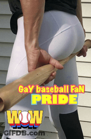 Gay Baseball Fan Pride Man Holding Bat To Butt GIF