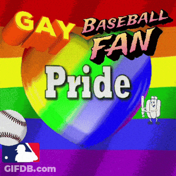 Gay Baseball Fan Pride Poster With Rainbow Heart GIF