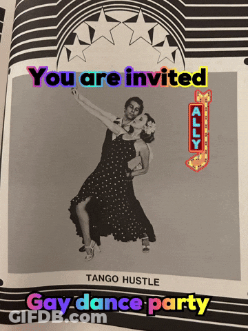 Gay Dance Party Poster With Man And Woman Dancing GIF