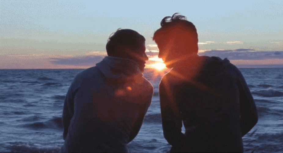 Gay Kiss Romantic Beach Sunset GIF