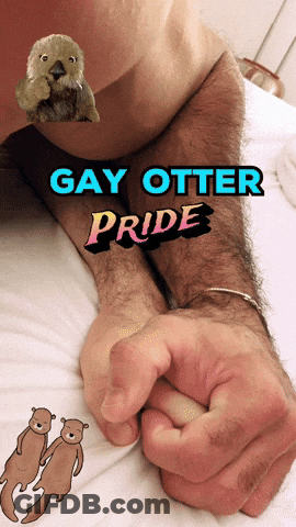Gay Otter Pride Poster Man Holding Hands With Two Otters GIF