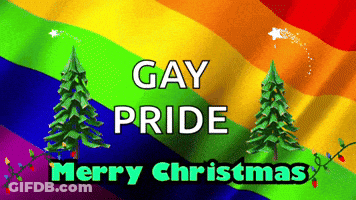 Gay Pride Merry Christmas Greeting Card With Two Christmas Trees GIF