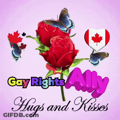 Gay Rights Ally Hugging Roses And Butterflies GIF