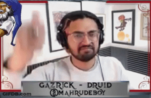 Gazrick Druid Wearing Headphones At Mahrudeboy Sign GIF
