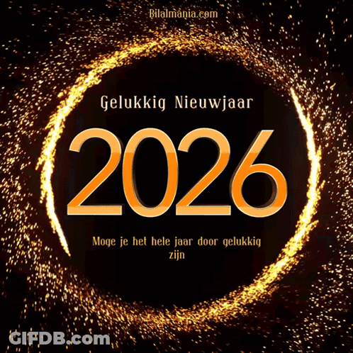 Gelukkig Nieuwjaar 2026 Is Written In Orange Letters GIF