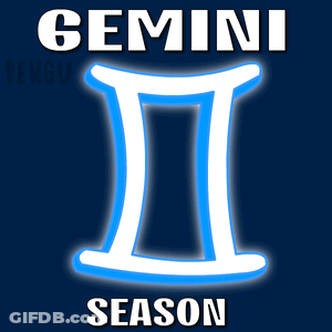 Gemini Season Sign With Two Penguins Behind GIF
